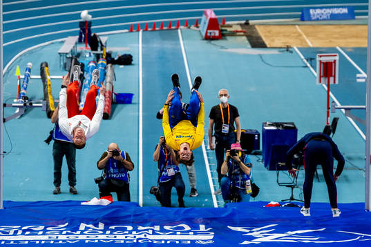Piotr Lisek of Poland, Armand Duplantis of Sweden and