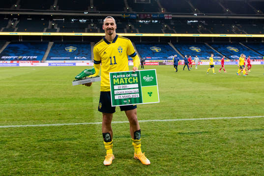 Zlatan Ibrahimovic of Sweden is awarded Player of the match