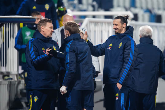 assistant coach Peter Wettergren and Zlatan Ibrahimovic of