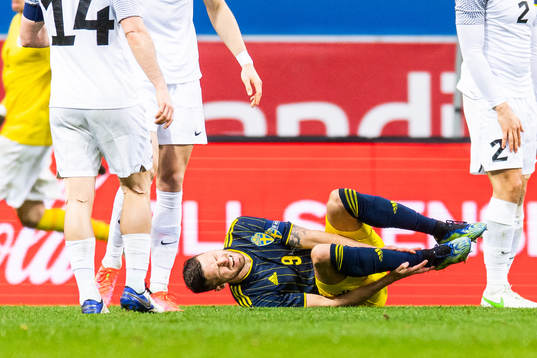 Marcus Berg of Sweden in pain