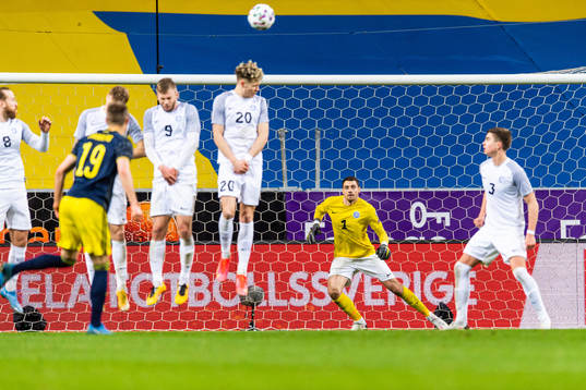 Mattias Svanberg of Sweden with a free kick towards
