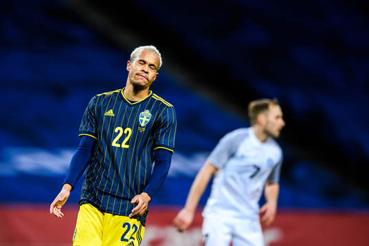 Robin Quaison of Sweden looks dejected