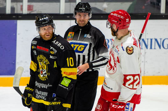 Vimmerbys Jakob Karlsson  i diskussion med Trojas