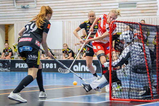 Pixbos Cajsa Elm framför Endres målvakt Frida Görtz