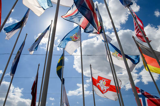 The Belarusian opposition's flag among the flags of the