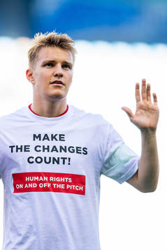 Martin Ødegaard of Norway wearing a t-shirt with the