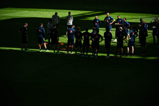 Players of the Swedish national football team listening to