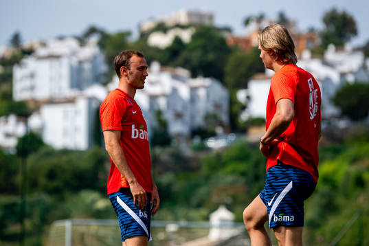 Fredrik Aursnes and Erling Braut Haaland of the Norwegian