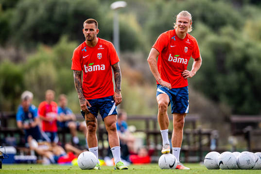 Aron Dønnum and Erling Braut Haaland of the Norwegian