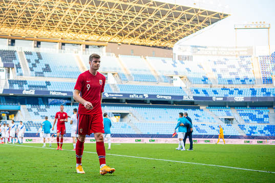 Alexander Sørloth of Norway looks dejected