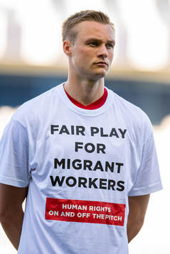 Stian Gregersen of Norway wearing a t-shirt with the