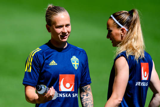 Filippa Curmark and Kosovare Asllani of the Swedish women's