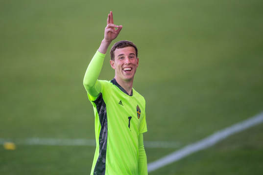Goalkeeper Samuel Brolin of Sweden
