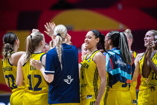 Nathalie Fontaine of Sweden celebrate with teammates