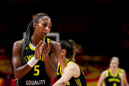 Kalis Loyd of Sweden celebrates