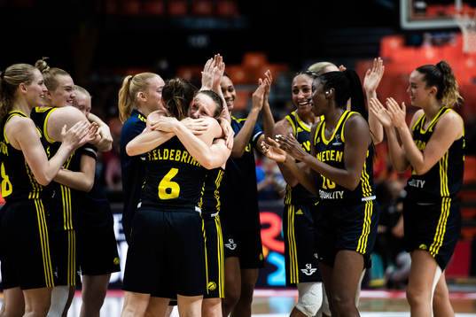 Frida Eldebrink  and Elin Eldebrink  of Sweden celebrates