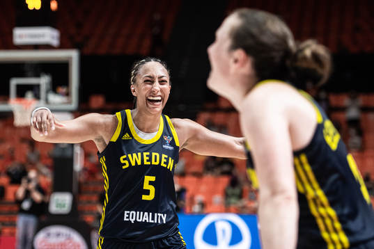 Kalis Loyd and Elin Eldebrink of Sweden celebrate