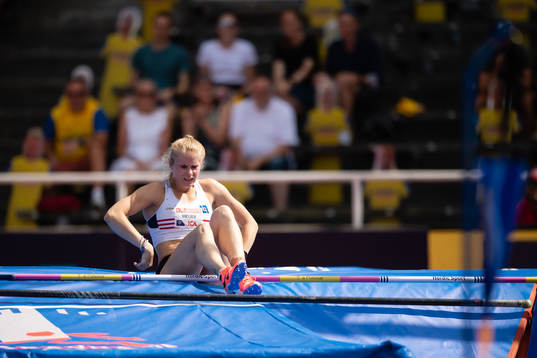 Michaela Meijer of Sweden looks dejected while competing in