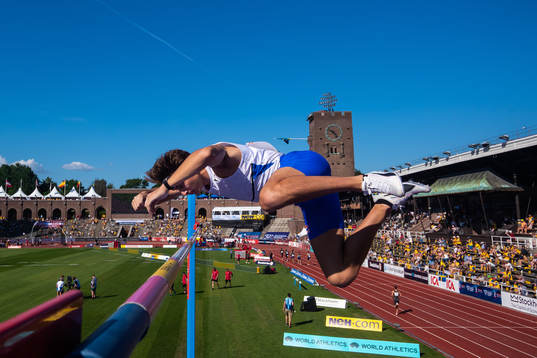 Armand Duplantis of Sweden clears the bar when competing in