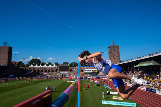 Armand Duplantis of Sweden clears the bar when competing in