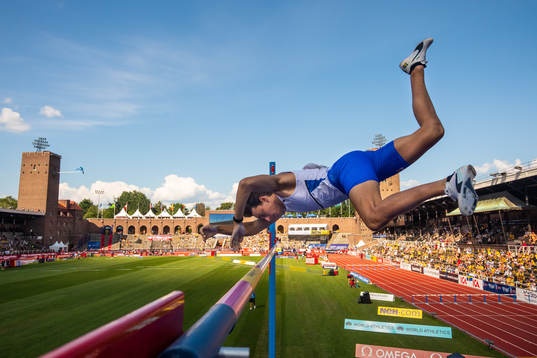 Armand Duplantis of Sweden clears the bar when competing in