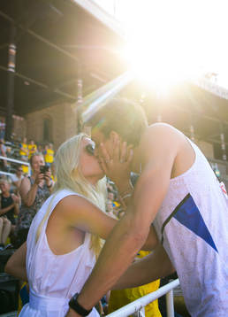 Armand Duplantis of Sweden gets a kiss from his girlfriend