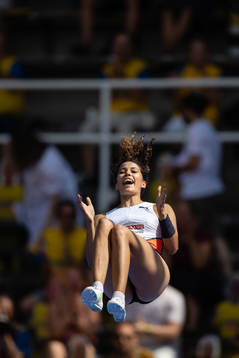 Angelica Bengtsson of Sweden celebrates