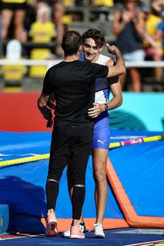Renaud Lavillenie of France and Armand Duplantis of Sweden