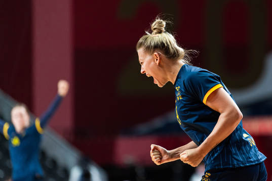 Nathalie Hagman of Sweden celebrates when competing in the