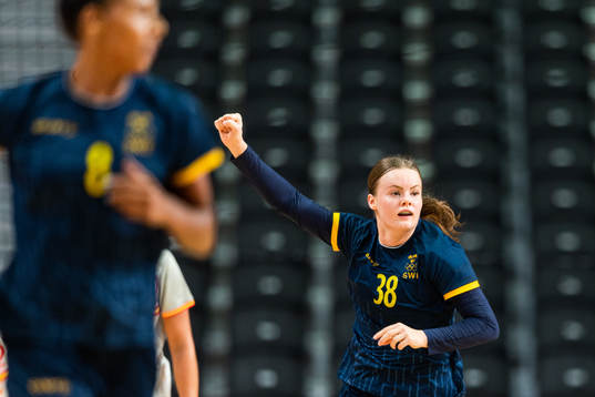 Elin Hansson of Sweden celebrates in the women's handball