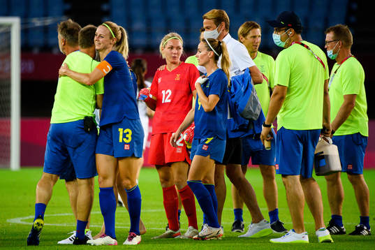 Goalkeeper Jennifer Falk of Sweden celebrates