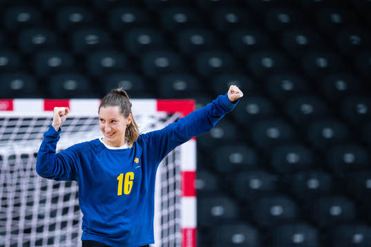 Goalkeeper Ljubica Nenezic of Montenegro celebrates while