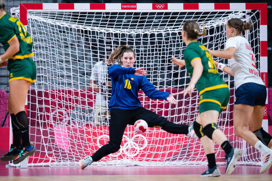 Goalkeeper Ljubica Nenezic of Montenegro compete in the