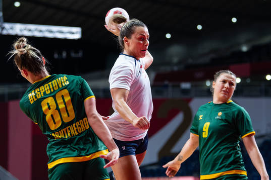 Nora Mørk of Norway compete in the women's handball match