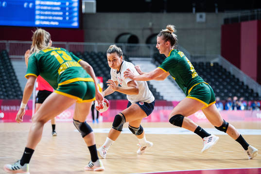 Nora Mørk of Norway compete in the women's handball match