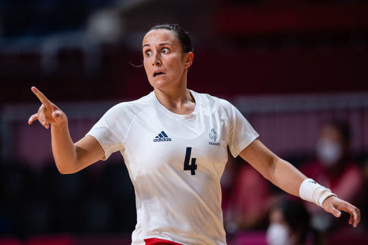 Pauline Coatanea of France compete in the women's handball