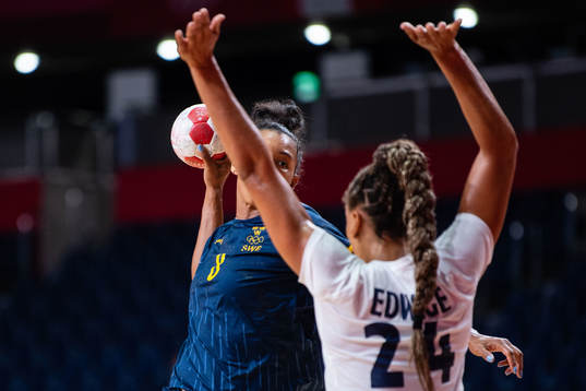 Jamina Roberts of Sweden compete in the women's handball