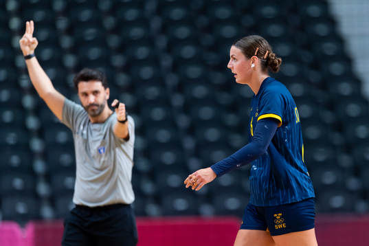 Carin Strömberg of Sweden receives a two minute suspension