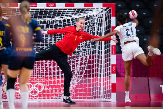 Goalkeeper Johanna Bundsen of Sweden compete in the women's