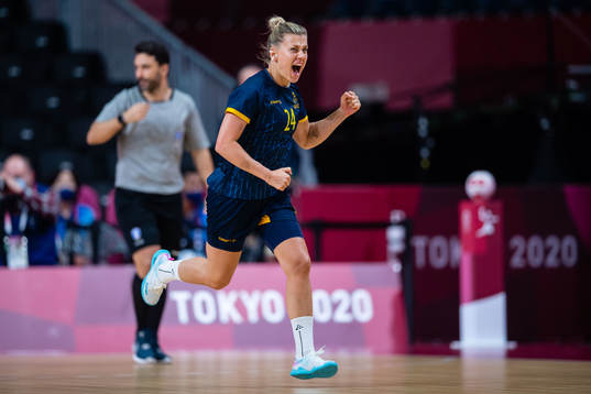 Nathalie Hagman of Sweden celebrates while competing in the