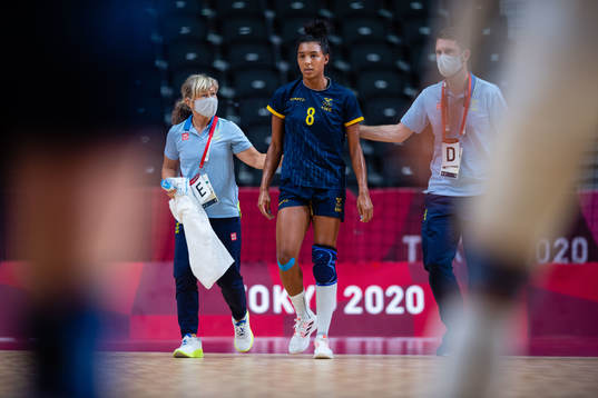 Jamina Roberts of Sweden compete in the women's handball