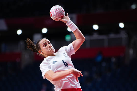 Pauline Coatanea of France compete in the women's handball
