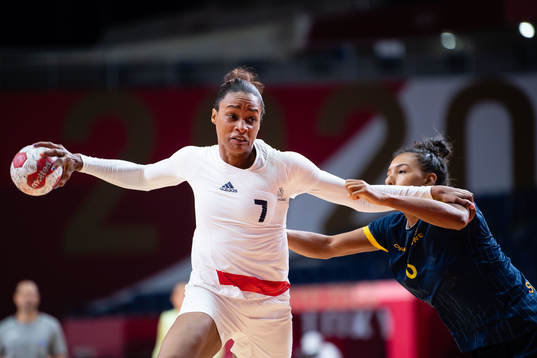 Allison Pineau of France compete in the women's handball