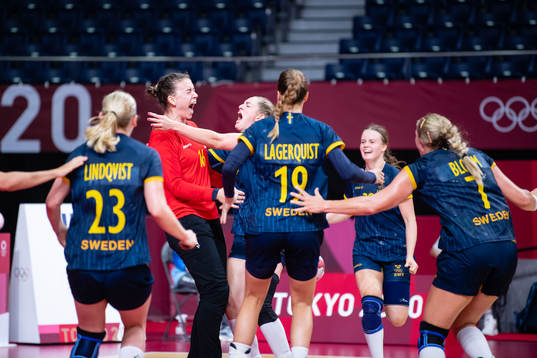 Goalkeeper Jessica Ryde of Sweden celebrates saving a