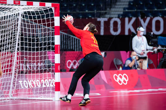 Goalkeeper Jessica Ryde of Sweden saves a penalty while