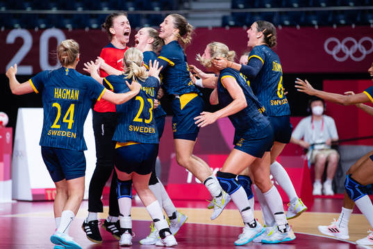 Goalkeeper Jessica Ryde of Sweden celebrates saving a