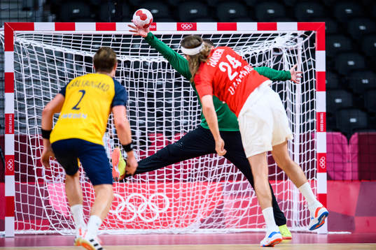 goalkeeper Andreas Palicka of Sweden saves a penalty by