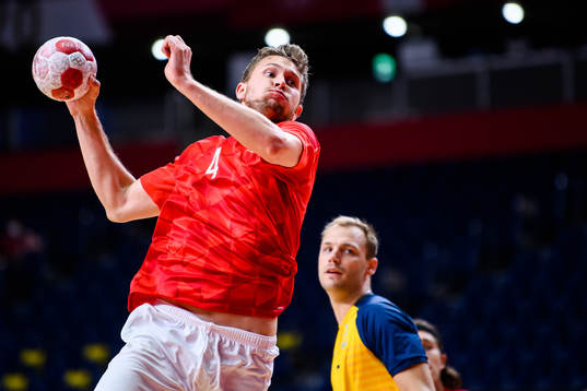 Magnus Landin of Denmark in the men’s handball match
