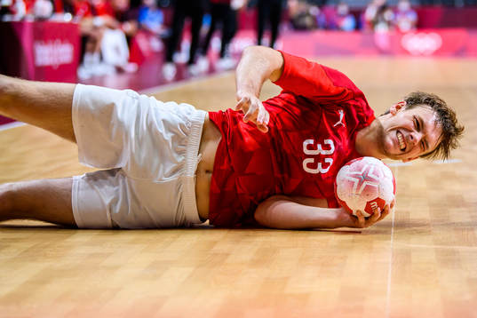 Mathias Gidsel of Denmark in the men’s handball match
