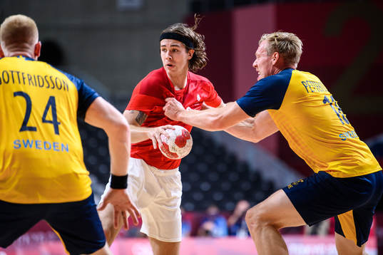 Jacob Holm of Denmark in the men’s handball match between